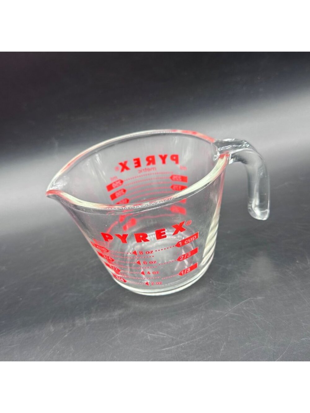 Vintage Pyrex 1 Cup Glass Measuring Cup Red Corning Made In USA 8 Ounces Spout